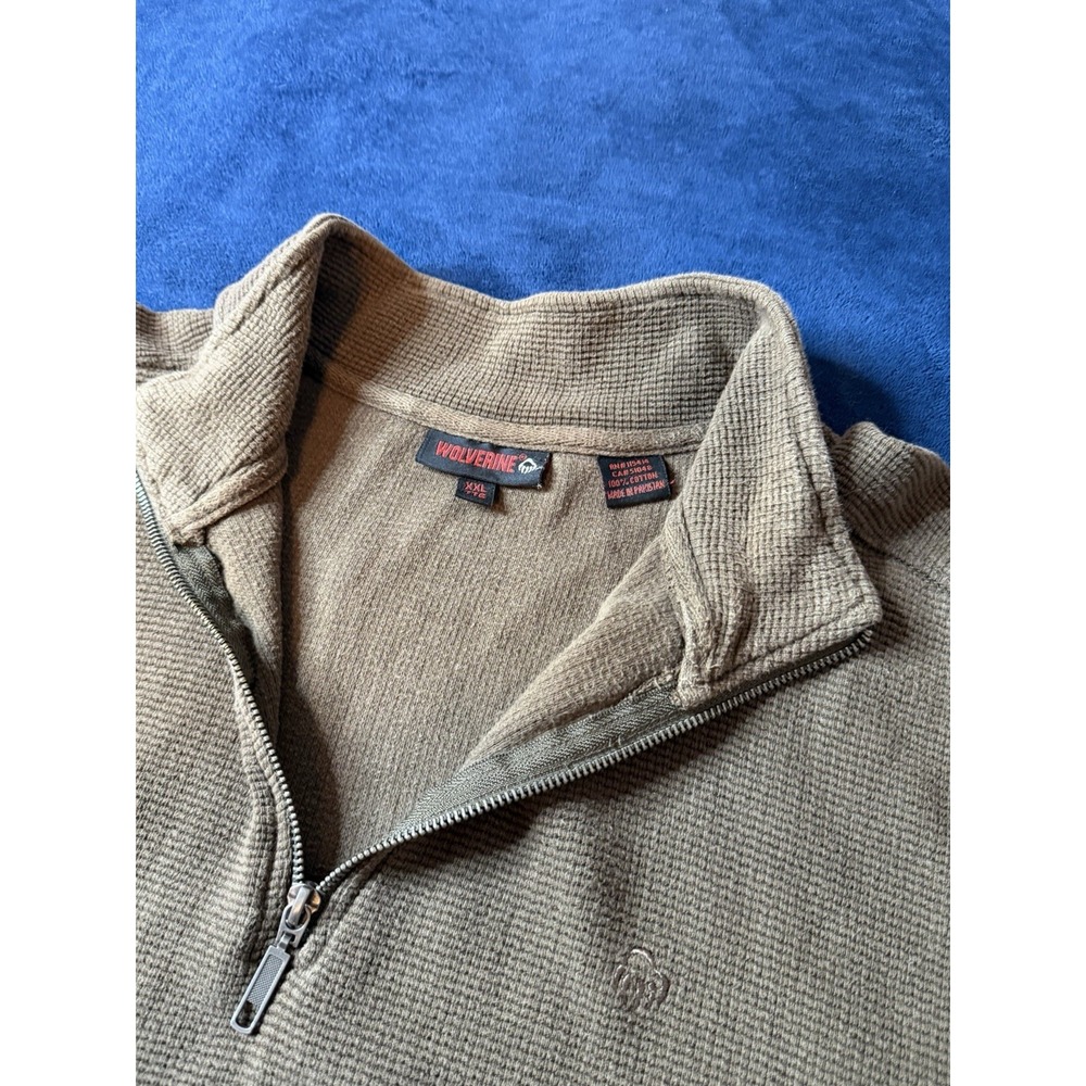 Wolverine 1/4 Zip Thermal Sweater Mens 2XL Brown Medium Duty Workwear Pullover